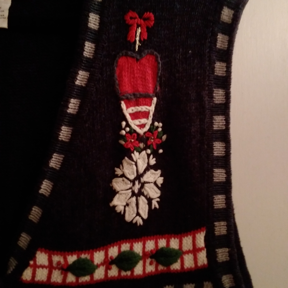 CHristmas vest Navy 3X  Pre-owned Stocking Sleigh Poinsetta Embroidered … - Picture 2 of 14